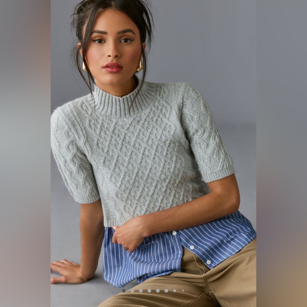 Maeve Melinda Cable Short-Sleeve Twofer Sweater by Antropology